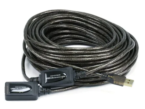Vista 7 de Monoprice Cable de extensión/repetidor activo USB 2.0 A macho a hembra de 49 pies (extensión compatible con Kinect y PS3 Move)