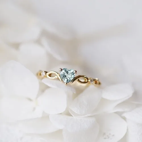 Vista 6 de Anillos de compromiso en forma de corazón para mujer, anillos de aniversario de circonita incrustada, elegante, exquisita joyería de boda (A-azul, 5)