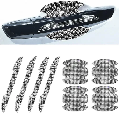 Vista 10 de 8 piezas de pegatinas protectoras con diamantes de imitación para manija de puerta de auto, protector de entrada de puerta de auto con adornos