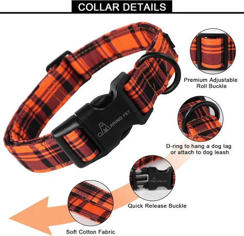 Vista 334 de Aring Pet Collar de algodón, ligero y ajustable, con hebilla de liberación rápida, para perros pequeños, medianos y grandes, para cachorros, S, Hoja