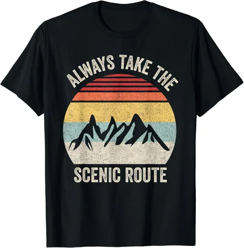 Vista 2 de Retro Always Take the Scenic Route - Camiseta de viaje de aventura, Negro, S