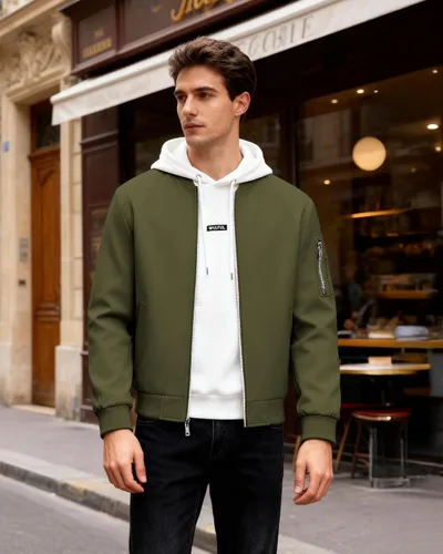 Vista 3 de WULFUL Chaqueta Bomber para Hombre Ligera Casual Cortavientos con Cremallera Abrigo con Bolsillo