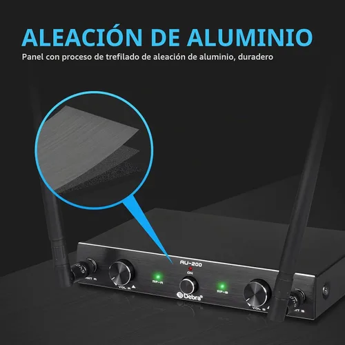 Vista 2 de D Debra Audio AU200 Pro UHF Sistema de micrófono inalámbrico de 2 canales con micrófonos de diadema lavalier inalámbricos de mano, receptor