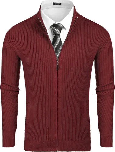 Vista 2 de COOFANDY Suéter de punto con cremallera completa y bolsillos para hombre