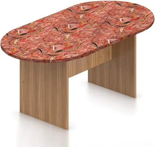 Vista 14 de XISUNYA Mantel ovalado ajustable de poliéster elástico de pavo real, con estampado de fotos y plumas coloridas, se adapta a mesas ovaladas de hasta