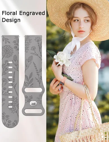 Vista 5 de Minyee Paquete de 3 correas grabadas florales compatibles con Fitbit Versa 2/Versa Lite, silicona suave, patrón de flor de diente de león, correa