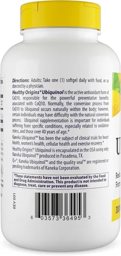 Vista 3 de Healthy Origins Ubiquinol (forma activa de CoQ10), 300 mg – Forma activada de CoQ10 – Kaneka Ubiquinol Suplementos para la salud del corazón y apoyo