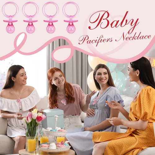 Vista 2 de Tondiamo 24 chupetes acrílicos para bebé, collar con etiquetas de pie, chupetes rosados, chupetes para recién nacidos, baby shower, lindos chupetes