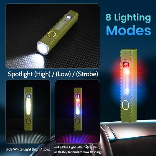 Vista 2 de Linternas recargables con 8 modos, linterna pequeña con pantalla digital LCD, luz de flash EDC de alto lúmenes, linternas LED de mano