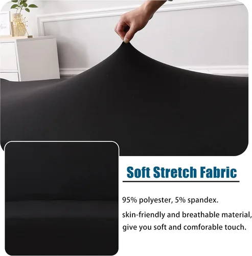 Vista 3 de WOMACO Funda Elástica para Futón Fundas para Sofá Cama Tamaño Full Twin Queen Negro Sin Brazos Protector de Sofá Loveseat con Fondo Elástico