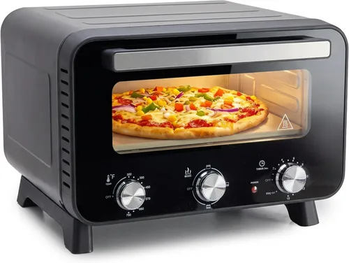 Vista 8 de Simple Deluxe Horno eléctrico para pizza de interior de 1600 W, 6 modos de cocción para pizza de 12 pulgadas, calentamiento rápido con control