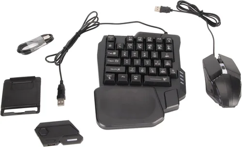 Vista 9 de Gugxiom Combo de teclado y mouse RGB para juegos con una mano, teclado de sensación mecánica de media mano, para móviles, juegos de League of Legends