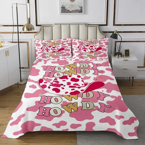 Vista 2 de Colcha de vaqueras occidentales para niños, tamaño individual, con estampado de piel de vaca rosa, decoración de habitación de niños y adultos