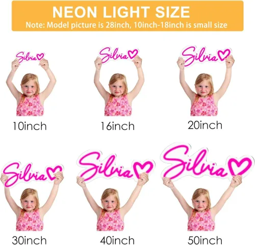 Vista 6 de Letrero de neón personalizado, letreros de neón LED regulables para decoración de pared, luz de neón personalizable para cumpleaños familiar, boda