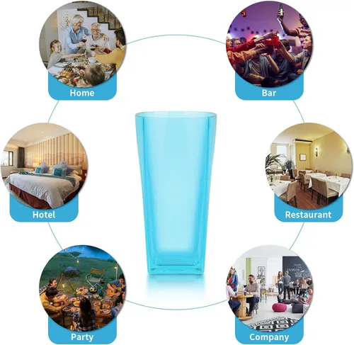 Vista 7 de Top-spring Vaso de Agua de Plástico Reutilizable de 20 Onzas, Vasos Transparentes Irrompibles para Beber, Sin BPA, Juego de 6 Vasos Azules