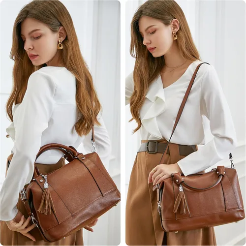 Vista 37 de Heshe - Bolsa de hombro de piel para mujer, con asa superior, bolsa cruzada