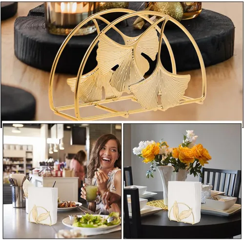Vista 3 de HOMSFOU 2pcs Metal Napkin Holder Rack Set, Standing Paper Tissue Dispenser for Tabletop, Modern Farmhouse Style Serviette Organizer for Restaurant
