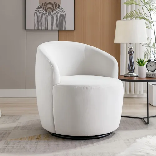 Vista 36 de Silla giratoria decorativa, moderna silla tapizada de barril con respaldo ergonómico y cojín cómodo, sillón individual de ocio para sala de estar