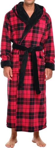 Vista 41 de Alexander Del Rossa Bata de baño de vellón afelpado suave, con capucha, para hombre, bata larga y cálida Verde militar