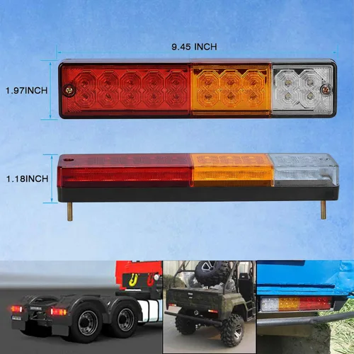 Vista 4 de 2 Barras de Luces Traseras para Remolque, Impermeables, 20 LED DC 12V, Señal de Giro Ámbar, Reversa Blanca, Lámpara de Funcionamiento de Freno Roja