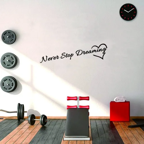 Vista 6 de Calcomanía motivacional para pared, adhesivo de PVC extraíble con frase "Never Stop Dreaming" y palabras coloridas, efecto de 33 x 10 pulgadas, arte