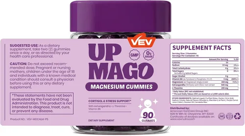 Vista 9 de VEV UPMAGO Gomitas de bisglicinato de magnesio, 90 gomitas