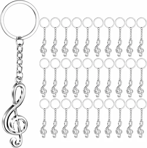 Vista 8 de Taiyin Juego de 15 llaveros de notas musicales con bolsas de organza, baratijas de metal g para decoración de recuerdos de fiesta de boda (dorado)