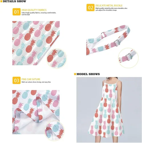 Vista 7 de Dremagia - Vestido de verano con tirantes delgados para mujer, vestido acampanado y sin mangas para fiestas en la playa