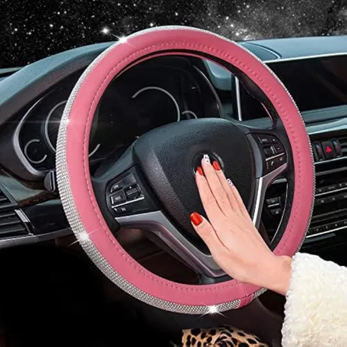 Vista 14 de Nueva funda de volante de cuero con diamantes de imitación brillantes Negro Diamonds
