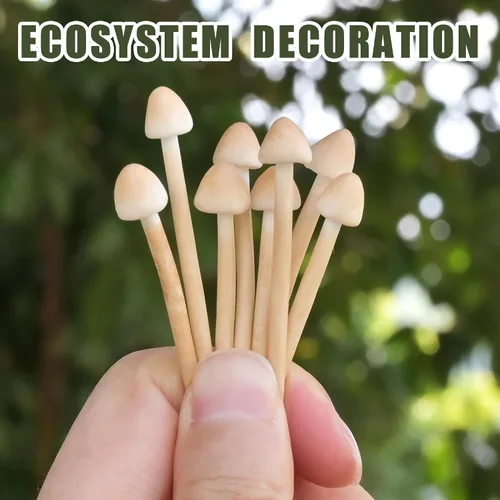 Vista 4 de Paquete de 8 hongos de arcilla hechos a mano – Mini hongos falsos para paisajes en miniatura y jardines de hadas – Adornos de escritorio