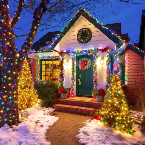Vista 5 de JMEXSUSS - Paquete de 2, luces solares de Navidad cálidas y multicolor para exteriores, cada una con 100 LED, 10 metros, luces solares impermeables