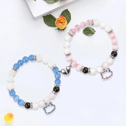 Vista 109 de 2 pulseras magnéticas para parejas, piedra natural negra mate, cristal para votos de amor eterno, juego de pulseras de cuentas de piedra de energía