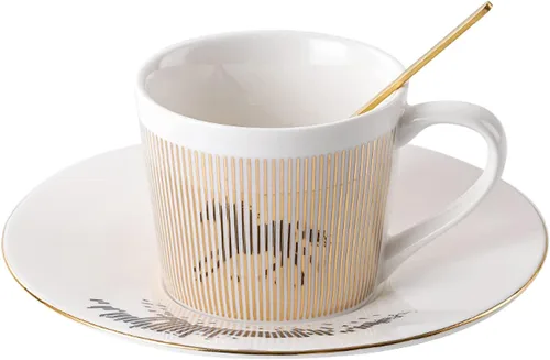 Vista 8 de Juego de tazas de café, taza de espejo y platillo creativo de lujo, taza de imagen invertida, taza de té de porcelana con incrustaciones doradas