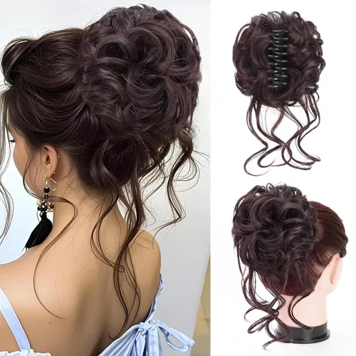 Vista 25 de Extensiones de cabello con clip de pinza para el cabello de moño, accesorios para el cabello para mujer, extensiones de cabello rizado