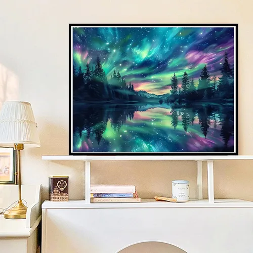 Vista 2 de Hutarosl Pintura por números para adultos, lienzo Aurora por números para adultos, pintura de cielo estrellado por números para adultos, kits