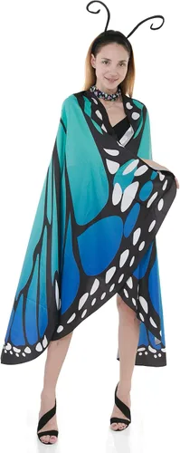 Vista 3 de Spooktacular Creations Butterfly Wing Cape Shawl with Lace Mask and Black Velvet Antenna Headband Adult Women Halloween Costume Accessory