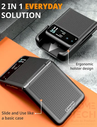 Vista 3 de Funda diseñada para Motorola Razr (2023) con funda de clip para cinturón, funda con función atril, color negro (Dotos)