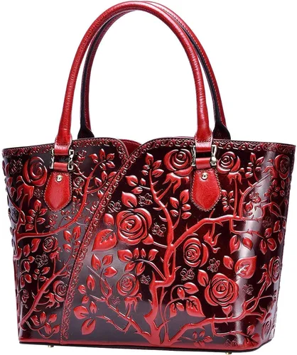 Vista 4 de PIJUSHI Bolsos de diseñador para mujer monederos florales con asa superior bolsos de cuero genuino para tarjetas de crédito para mujer diseño floral