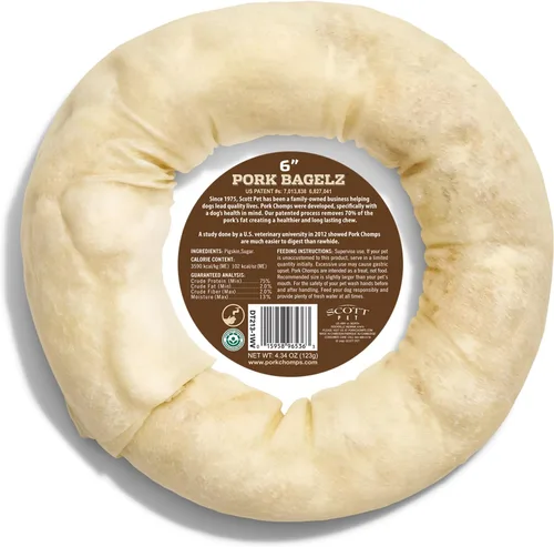 Vista 7 de Pork Chomps Masticas de piel de cerdo horneada para perros, 6 pulgadas de bagel, 1 unidad (paquete de 3)