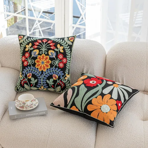 Vista 7 de YIcabinet Paquete de 2 Fundas de Almohadas Decorativas, Fundas de Almohadas Bordadas con Diseño de Hojas y Copos de Nieve, Fundas de Almohadas