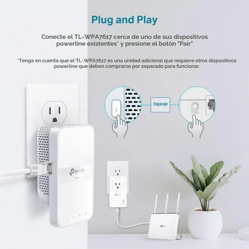Vista 3 de TP-Link Extensor WiFi Powerline TL-WPA7617 - Extensor de Red Powerline de Banda Dual AC1200, Puerto Gigabit, Pase-A-Través, OneMesh, Ethernet Sobre