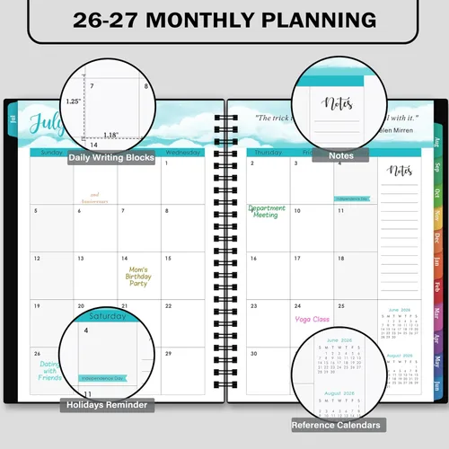 Vista 3 de Agenda académica 2026-2027, julio 2026 a junio 2027, agenda semanal y mensual 2026-2027, planificador calendario, 6.4 x 8.5 pulgadas con cubierta