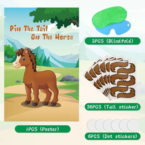 Vista 5 de Hxezoc Pin The Tail On The Horse Game para niños, póster de caballo grande, juegos de fiesta para fiesta de cumpleaños, decoraciones de fiesta