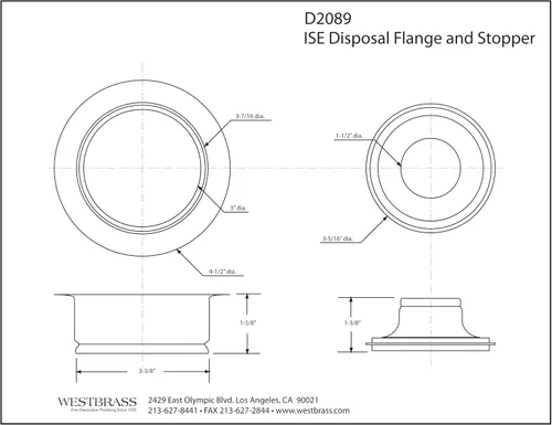 Vista 2 de Westbrass R2089-62 - Brida de drenaje y tapón de eliminación de residuos para fregadero de cocina de 4-1/4 pulgadas, 1 paquete, negro mate