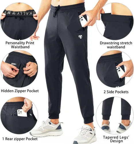 Vista 4 de MYTREKALLY Mens Jogger Pants with Zipper Pockets Golf Pant Workout Gym Pants Jogging Pant for Men Athletic Training Track