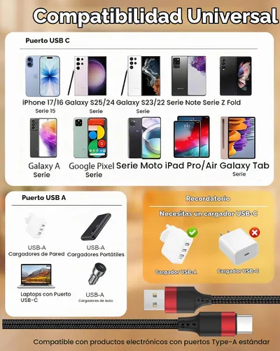 Vista 8 de Cable corto USB a USB C, paquete de 2 cables USB C de 1 pie, cable USBC trenzado de 12 pulgadas de 3A de carga rápida para iPhone 17 16 15 Pro Max