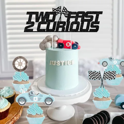 Vista 4 de Jollyboom Two Fast Two Curious - Decoración de segundo cumpleaños, paquete de fiesta de coche de carreras con pancarta, guirnalda, decoración