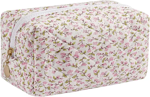 Vista 33 de Bolsa de maquillaje de viaje para mujeres y niñas, bolsa de maquillaje con cremallera, flores florales, organizador de maquillaje, bolsa de tela