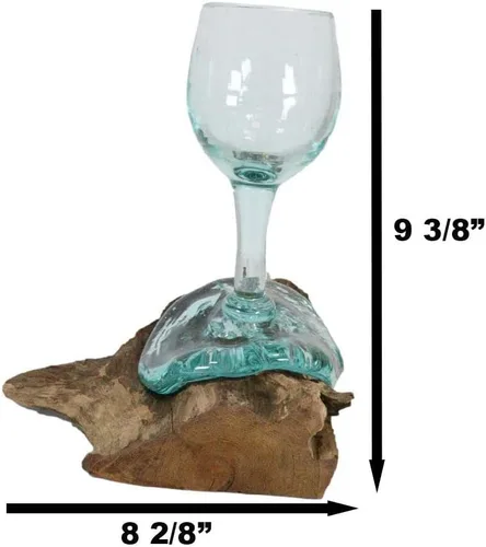 Vista 6 de Ebros Gift Handicraft Balinesa hecha a mano de madera natural de raíz gamal con cáliz de copa de vino fundida soplada a mano como vasos de aire