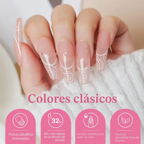 Vista 4 de AZUREBEAUTY - Juego de 6 polvos de inmersión translúcidos color rosa nude transparente Rosado jalea